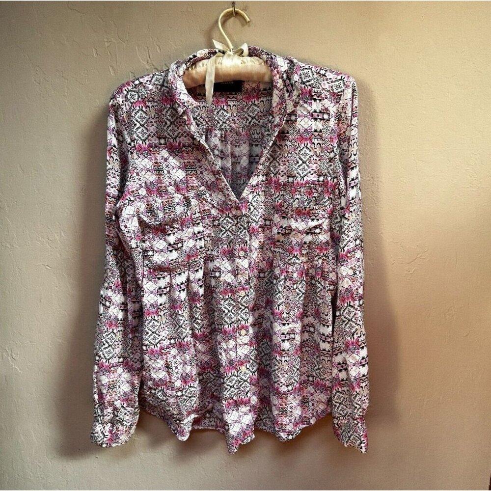 Anthropologie Maeve Women's Islet Floral Button Down Shirt Top Size Small Pink